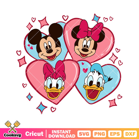 Mickey happy valentine with friends svg, mickey valentine svg