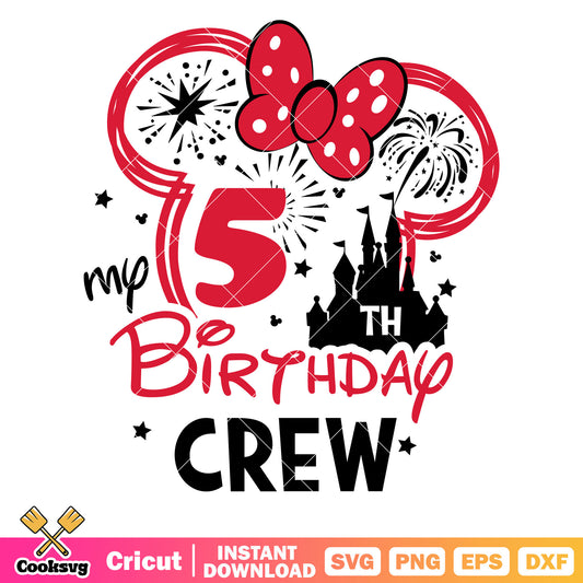 Mickey head 5th birthday crew svg, disney happy birthday​ svg