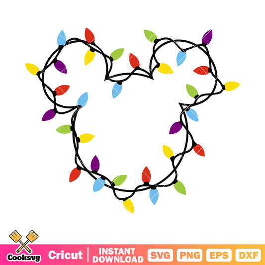 Mickey head christmas flashing lights svg