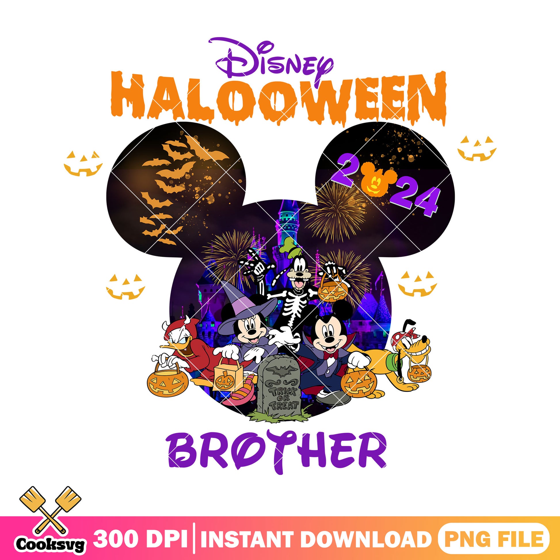 Mickey head disney halloween brother png, mickey's friends png