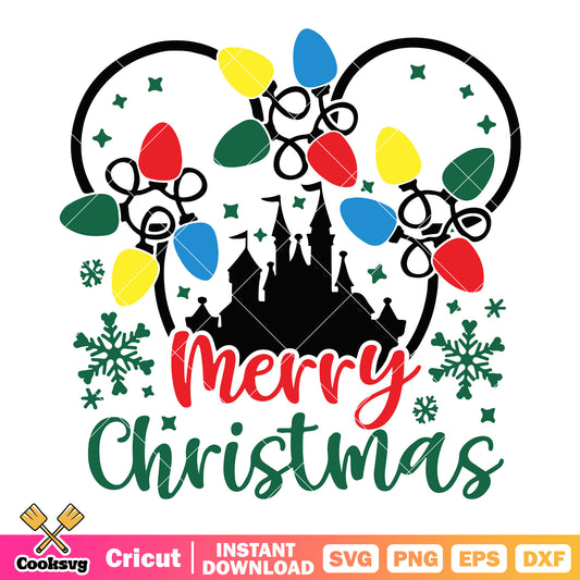 Mickey head lights merry christmas svg