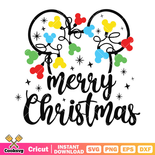 Mickey head merry christmas light svg