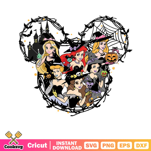 Mickey head princess halloween svg, disney halloween svg, halloween princess svg