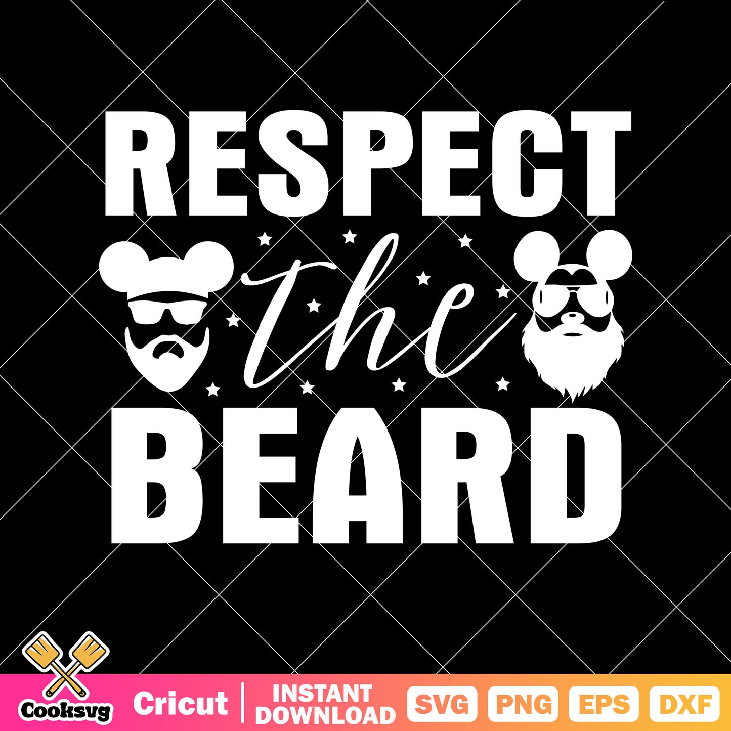 Mickey head respect the beard black svg, mickey father day svg, mickey head svg