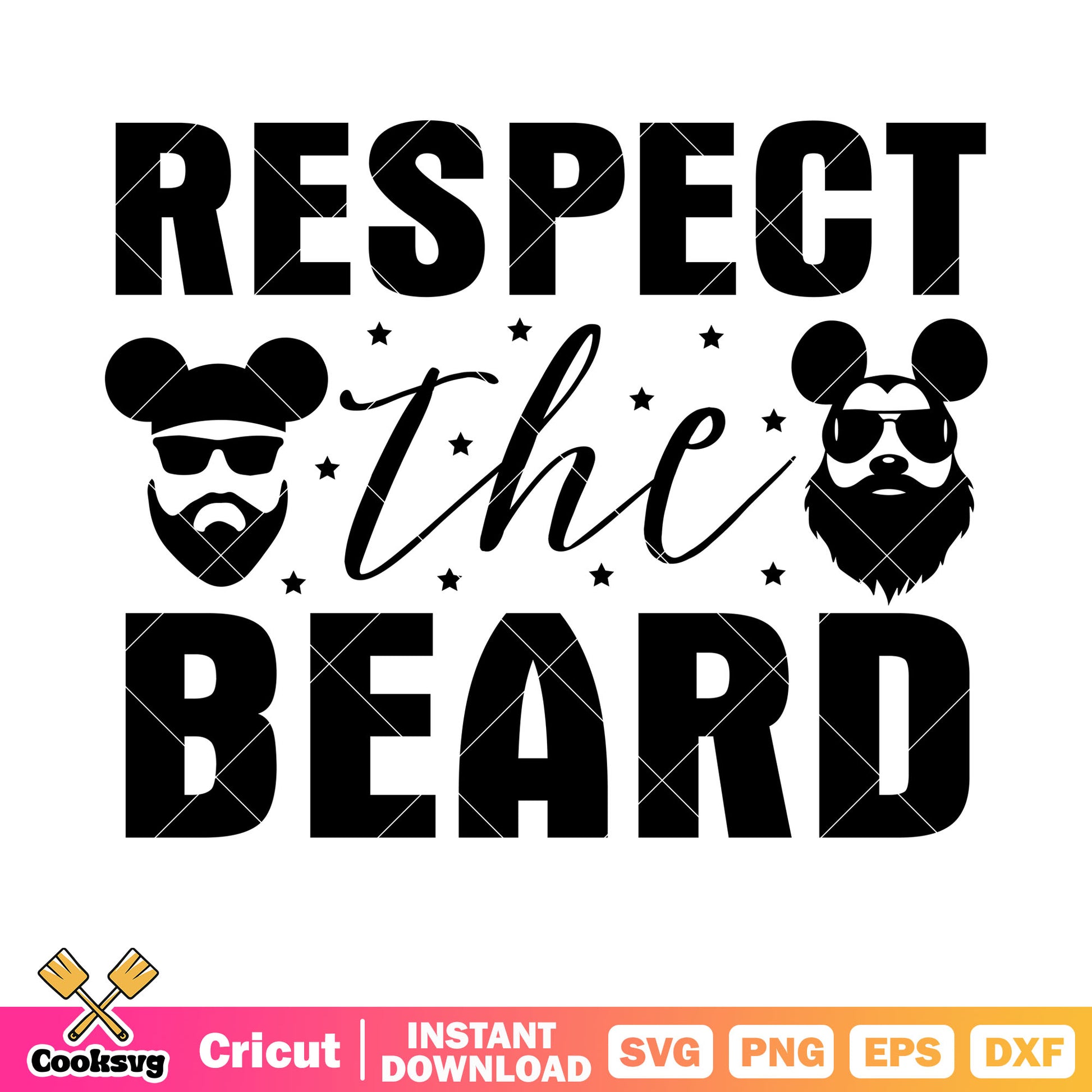 Mickey head respect the beard svg, mickey father day svg, mickey head svg