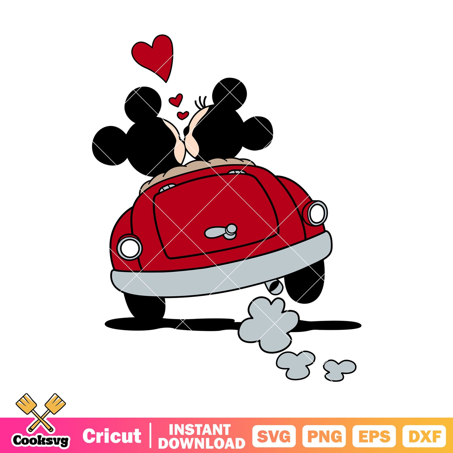 Mickey kiss minnie in car svg, mickey mouse valentine svg