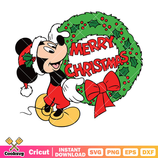 Mickey merry christmas circle tree svg