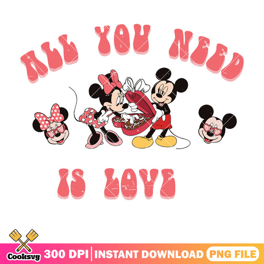 Mickey minnie all you need is love png, mickey mouse valentine png