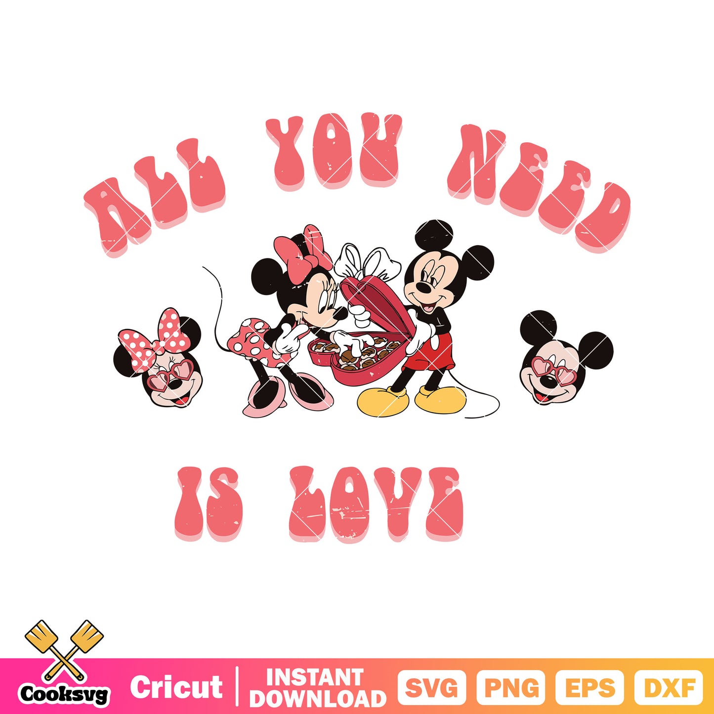 Mickey minnie all you need is love svg, mickey love valentine svg