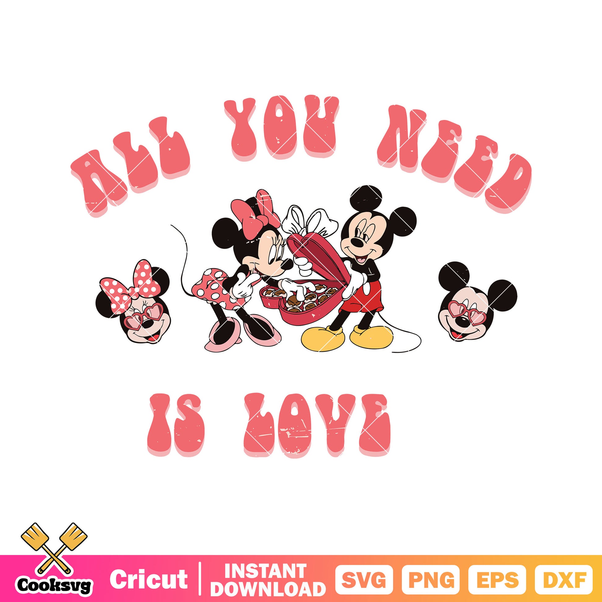 Mickey minnie all you need is love svg, mickey love valentine svg