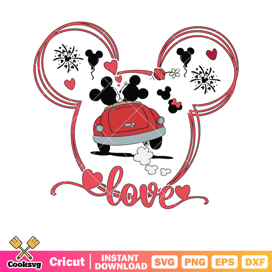 Mickey minnie in valentine car svg, mickey valentine svg