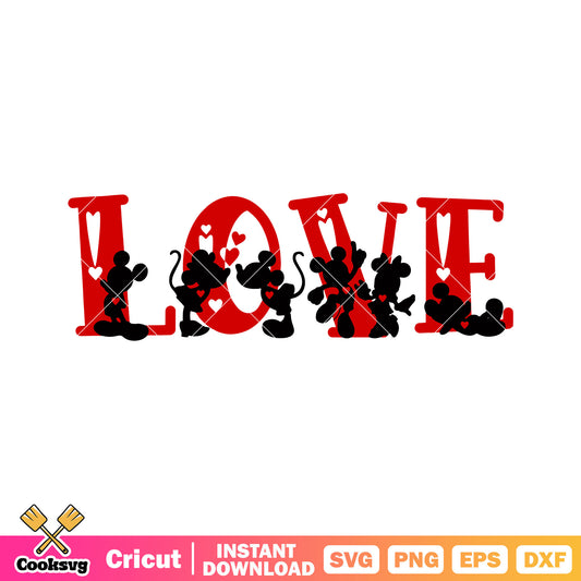 Mickey minnie silhouette love svg, mickey silhouette svg