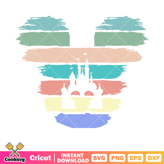 Mickey mouse color head castle svg, mickey mouse castle svg, mickey head svg