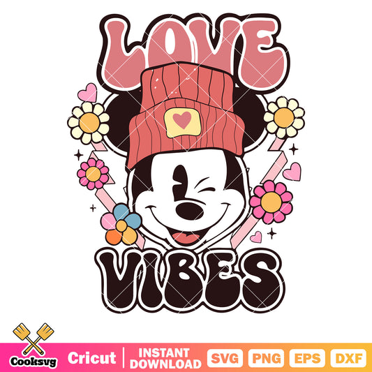 Mickey mouse head love vibes svg, mickey head​ svg, mickey vibes​ svg