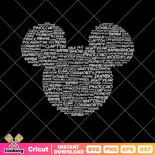 Mickey mouse head text black svg, micckey mouse head svg, mickey mouse text​ svg