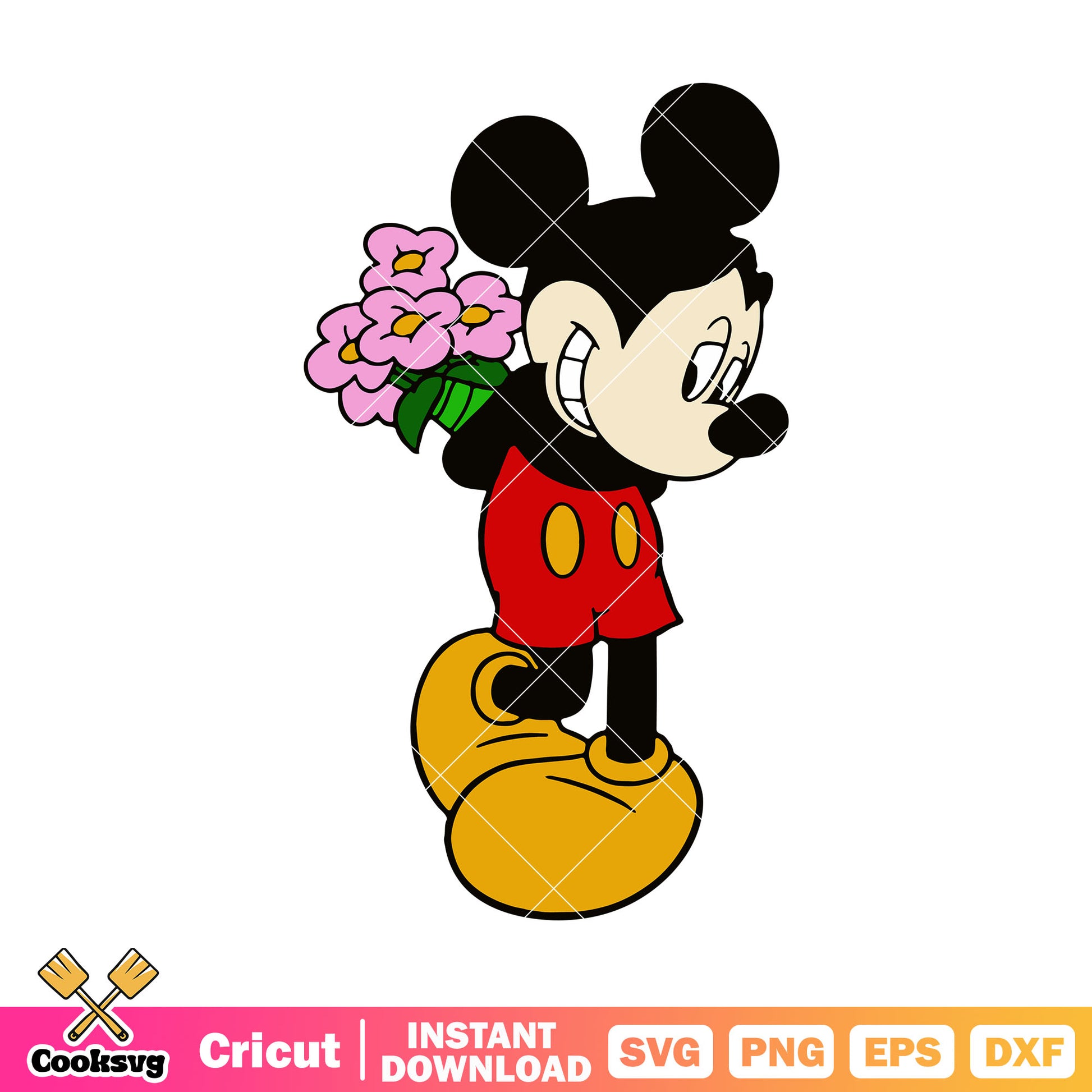 Mickey mouse holding flowers svg, mickey mouse valentine svg