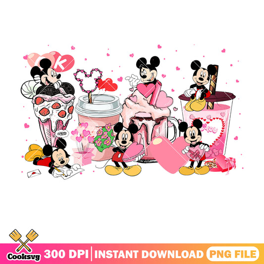 Mickey pink coffee valentine png, pink valentine png, coffee valentine png