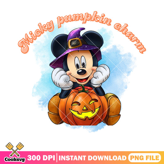 Mickey pumpkin charm png, scary disney halloween png, witch hat png