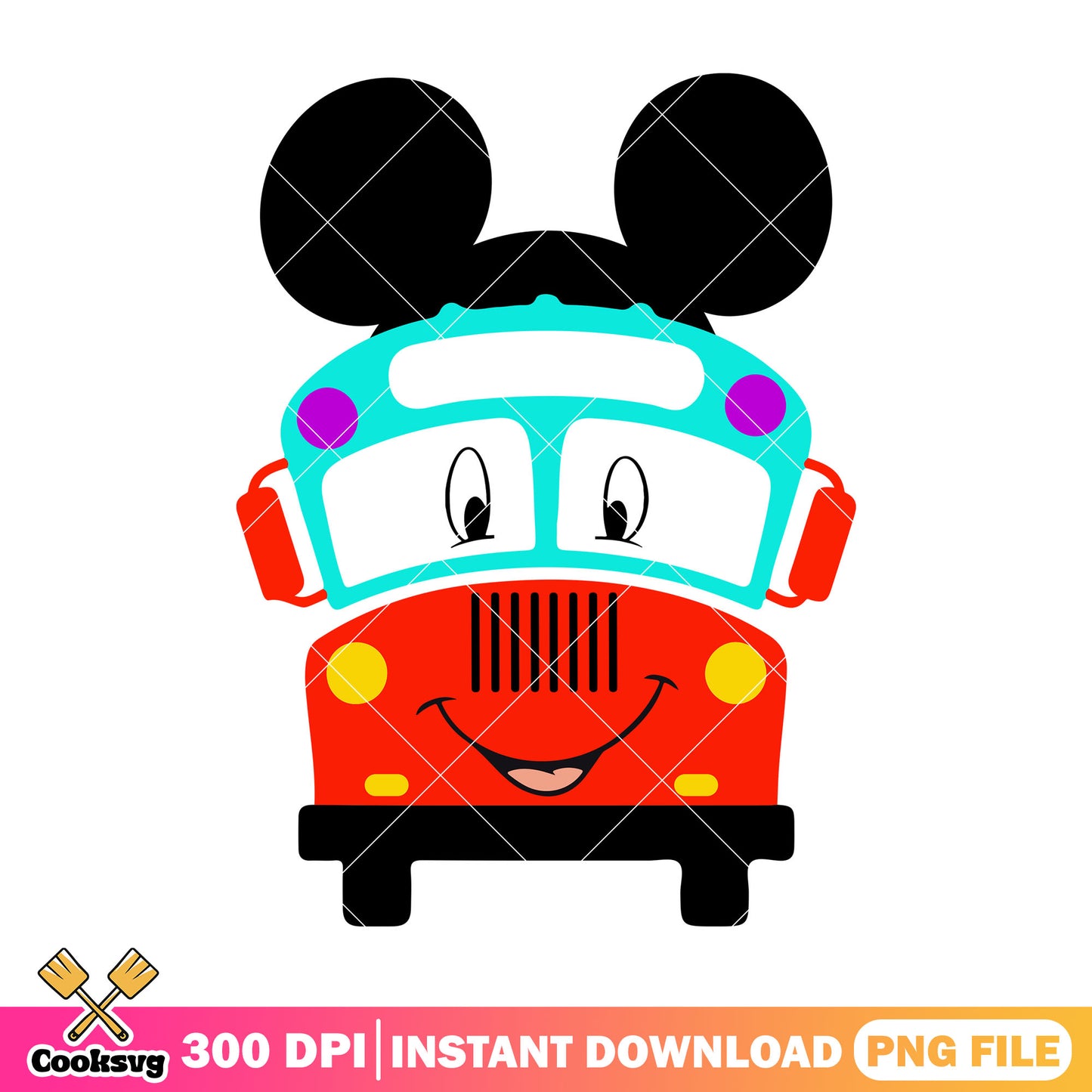 Mickey school bus design png, cartoon mickey png, back to school png