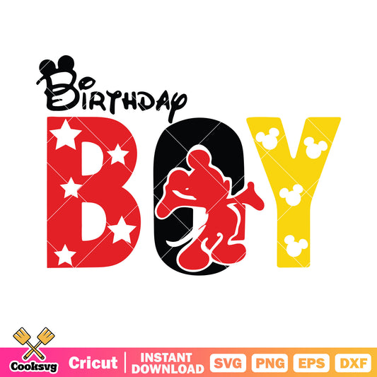 Mickey silhouette birthday boy svg, disney happy birthday​ svg
