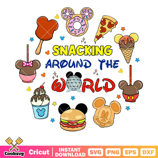 Mickey snaking around the world disney svg, snacks around the world​ svg