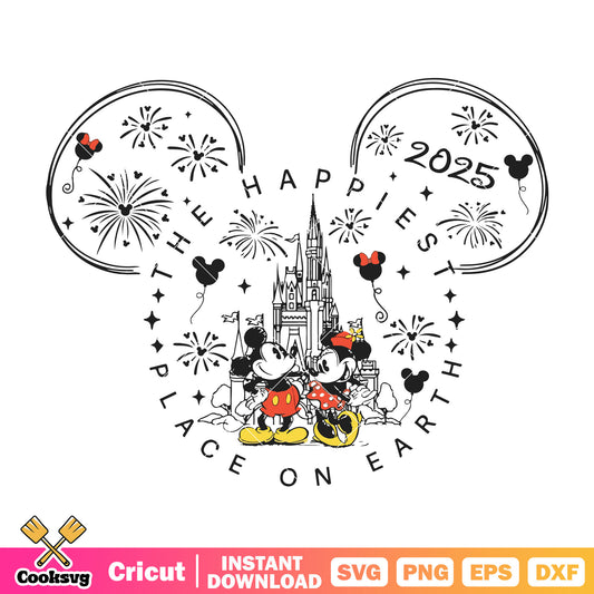 Mickey the happiest place 2025 svg, disney 2025​ svg, mickey head svg