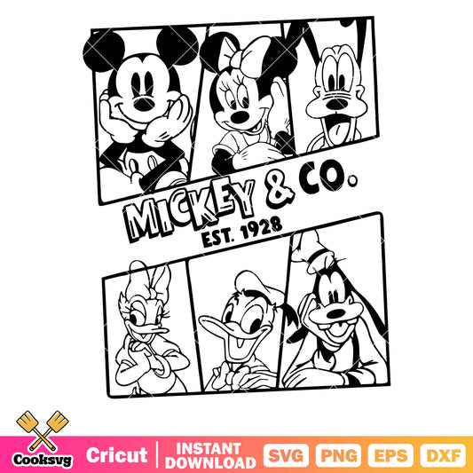 Mickey vintage and co est 1928 outline svg, mickey mouse vintage svg