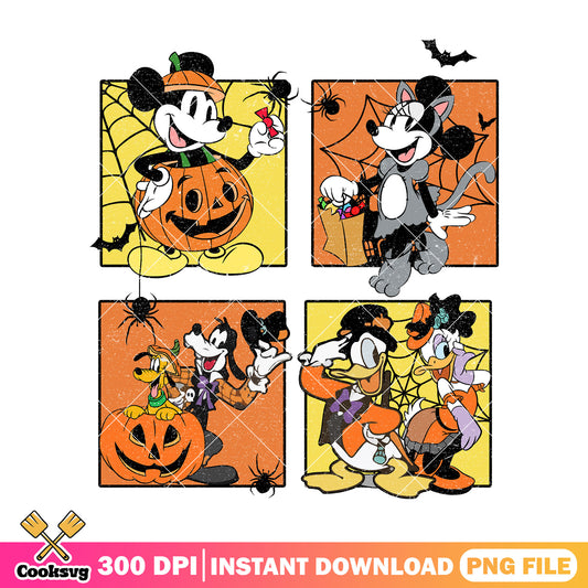 Mickeyween gang png, halloween costumes png, mickey mouse png