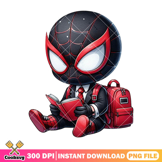 Miles morales reading png, back to school clothes png, spiderman png