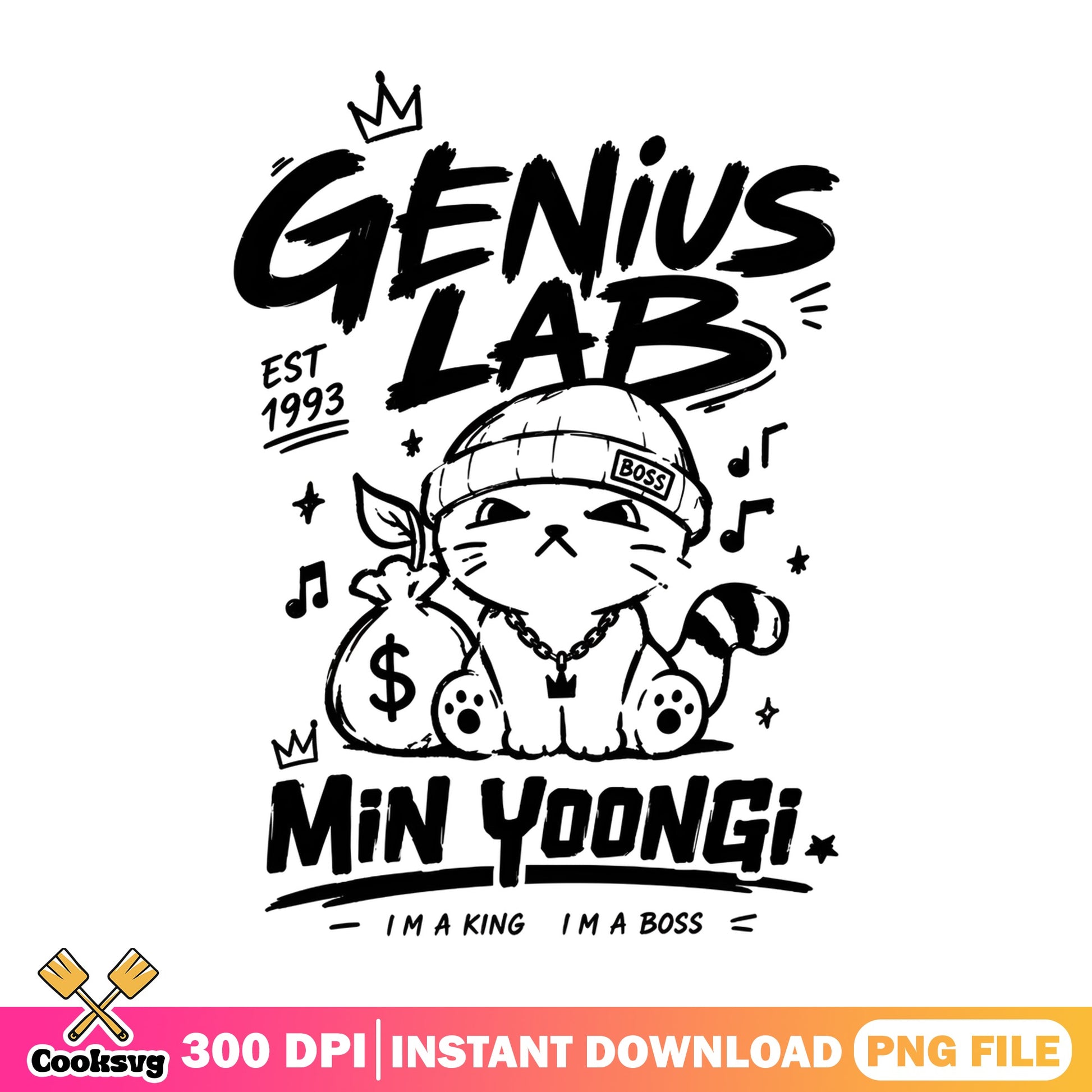 Min Yoongi Genius Lab BTS Suga Cat PNG, Kpop PNG, BTS PNG