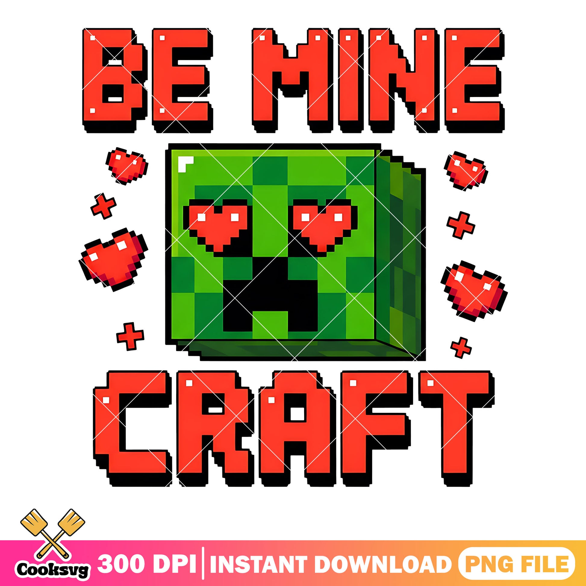 Minecraft valentine png, creeper love png, pixel hearts png