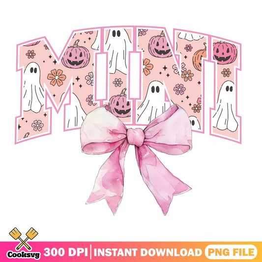 Mini Halloween PNG, Pink Ghost Pumpkin Bow PNG, Spooky Kids PNG
