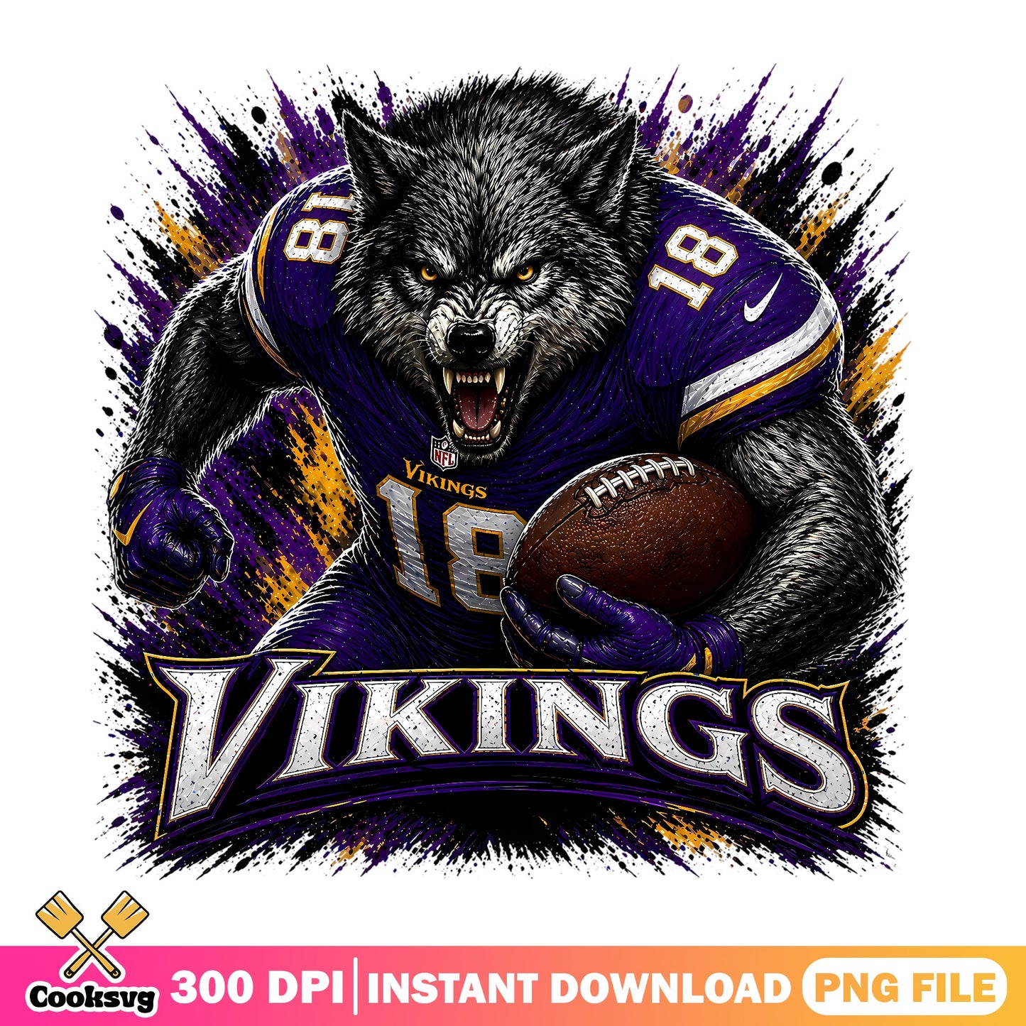 Minnesota Vikings Wolf Football PNG, NFL Vikings PNG, Football Fan PNG