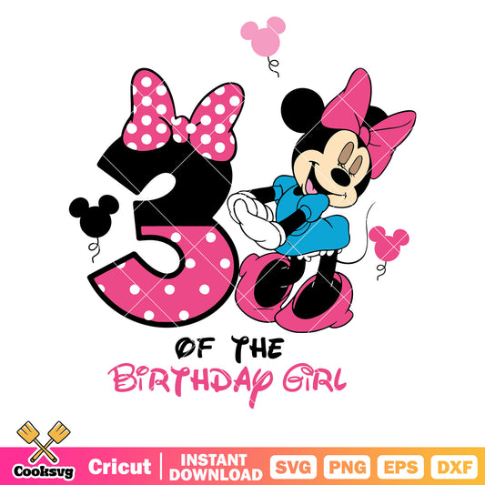 Minnie 3rd of the birthday girl svg design, disney birthday​ svg, minnie birthday​ svg