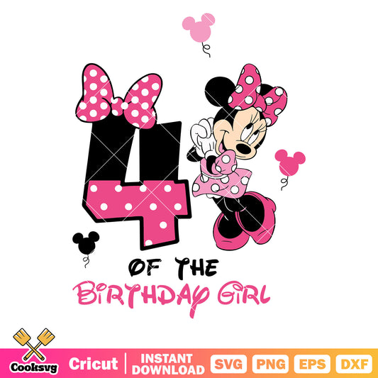 Minnie 4th of the birthday girl svg file, disney birthday​ svg, minnie birthday​ svg