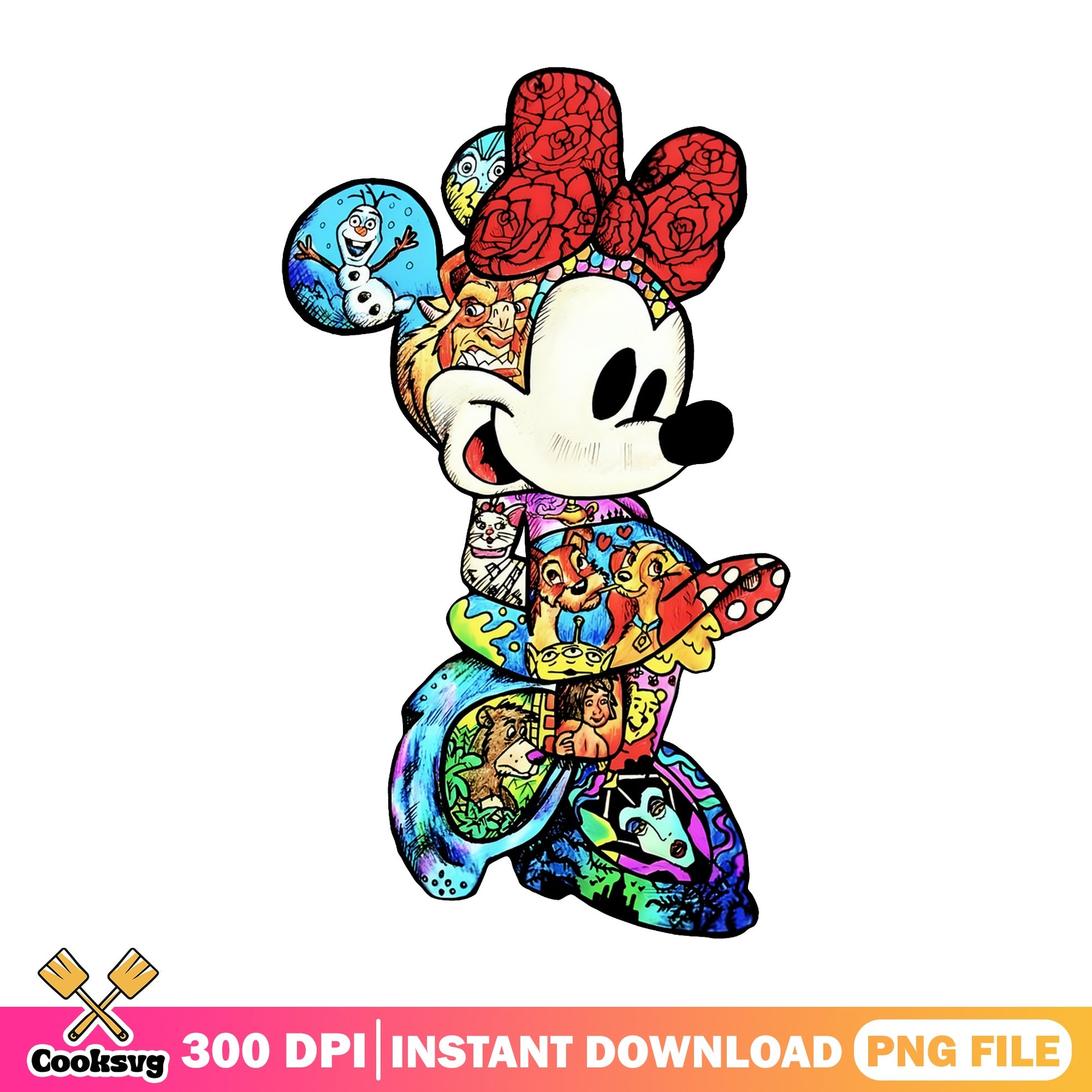 Minnie Mouse Disney Characters Collage PNG, Disney PNG, Mickey Mouse PNG