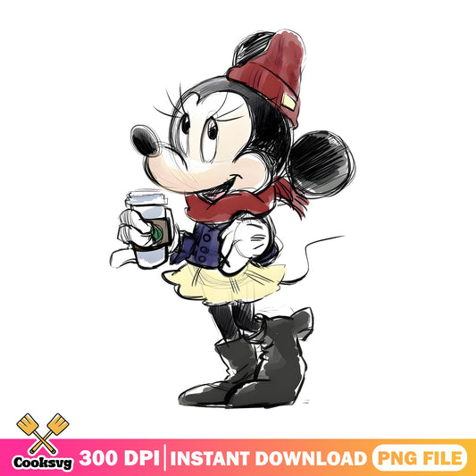 Minnie Mouse Fall Coffee PNG, Disney Winter PNG, Cute Mouse PNG