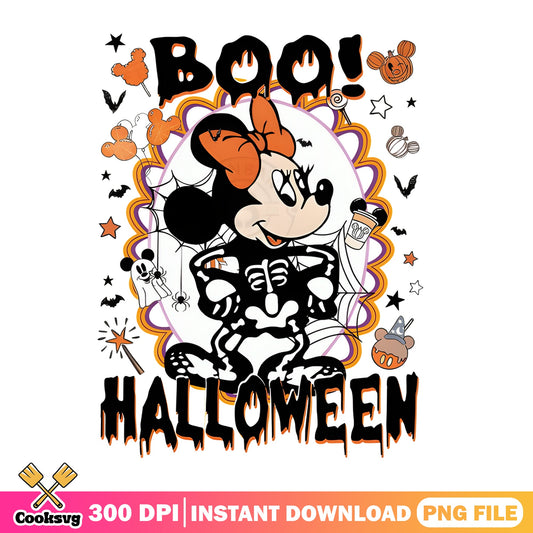 Minnie Mouse Halloween Skeleton PNG, Disney Boo PNG, Halloween PNG
