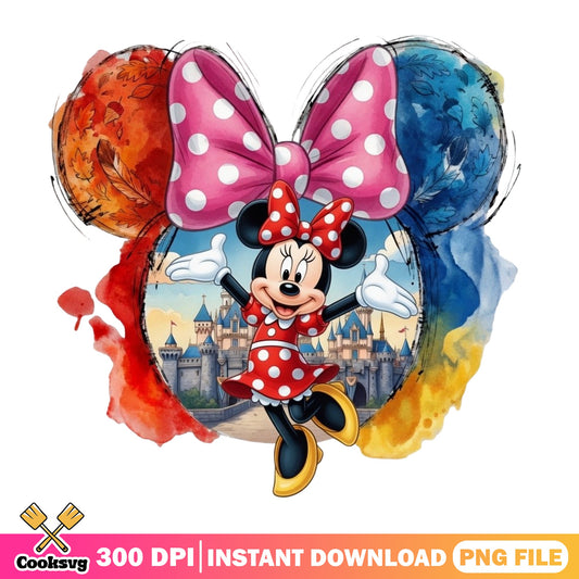 Minnie Mouse Watercolor Castle PNG, Disney PNG, Mickey Ears PNG