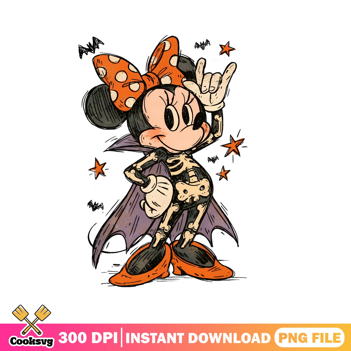 Minnie skeleton costume png, bat wing halloween png, spooky season png