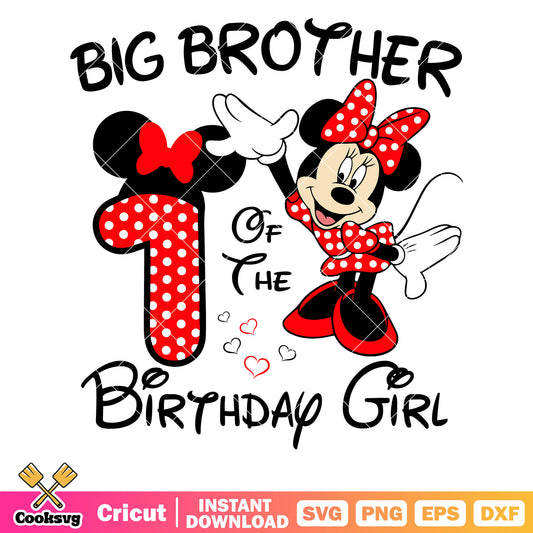 Minnie big brother 1st of the birthday girl svg, disney happy birthday​ svg