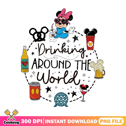 Minnie drinks world png, minnie mouse png, disney tour png