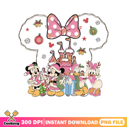 Minnie friends pink castle gingerbread christmas png, gingerbread castle​ png