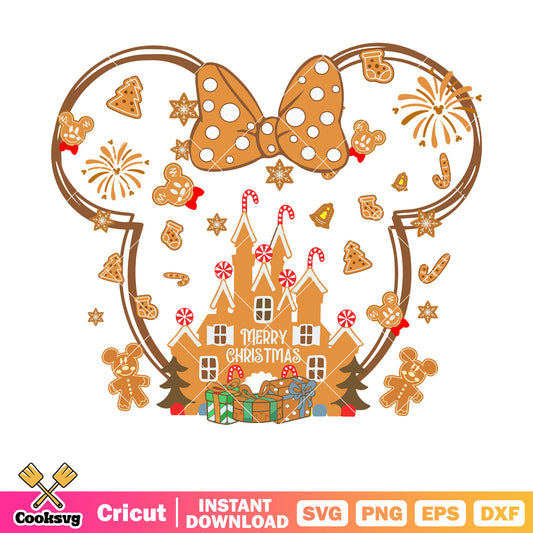 Minnie gingerbread head christmas svg, mickey gingerbread svg