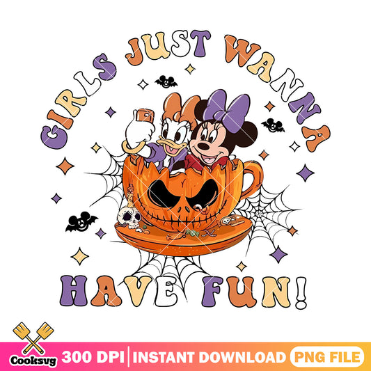 Minnie girl have fun png, minnie halloween png, halloween girl png