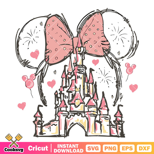 Minnie head and castle pink svg, minnie head svg, disney castle svg
