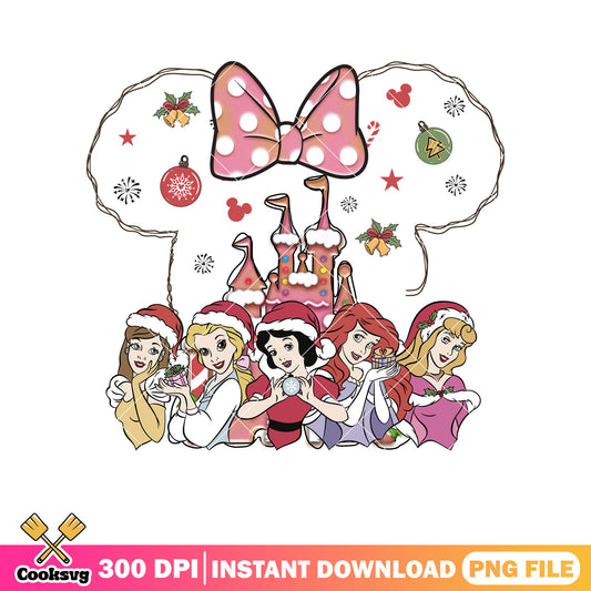 Minnie head and princess christmas png, disney princess christmas​ png