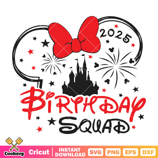 Minnie head birthday squad 2025 svg, mickey mouse birthday​ svg