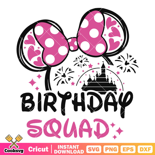 Minnie head castle birthday squad svg, birthday squad​ svg
