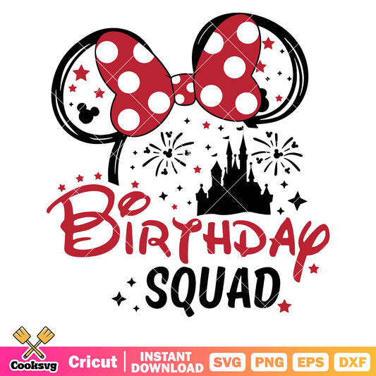 Minnie head castle birthday squad svg, disney happy birthday​ svg, birthday squad​ svg